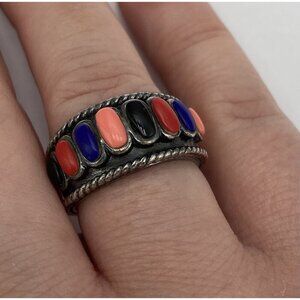 925 Ring Sterling Silver Cabochons Artisan Size 6.5 Band